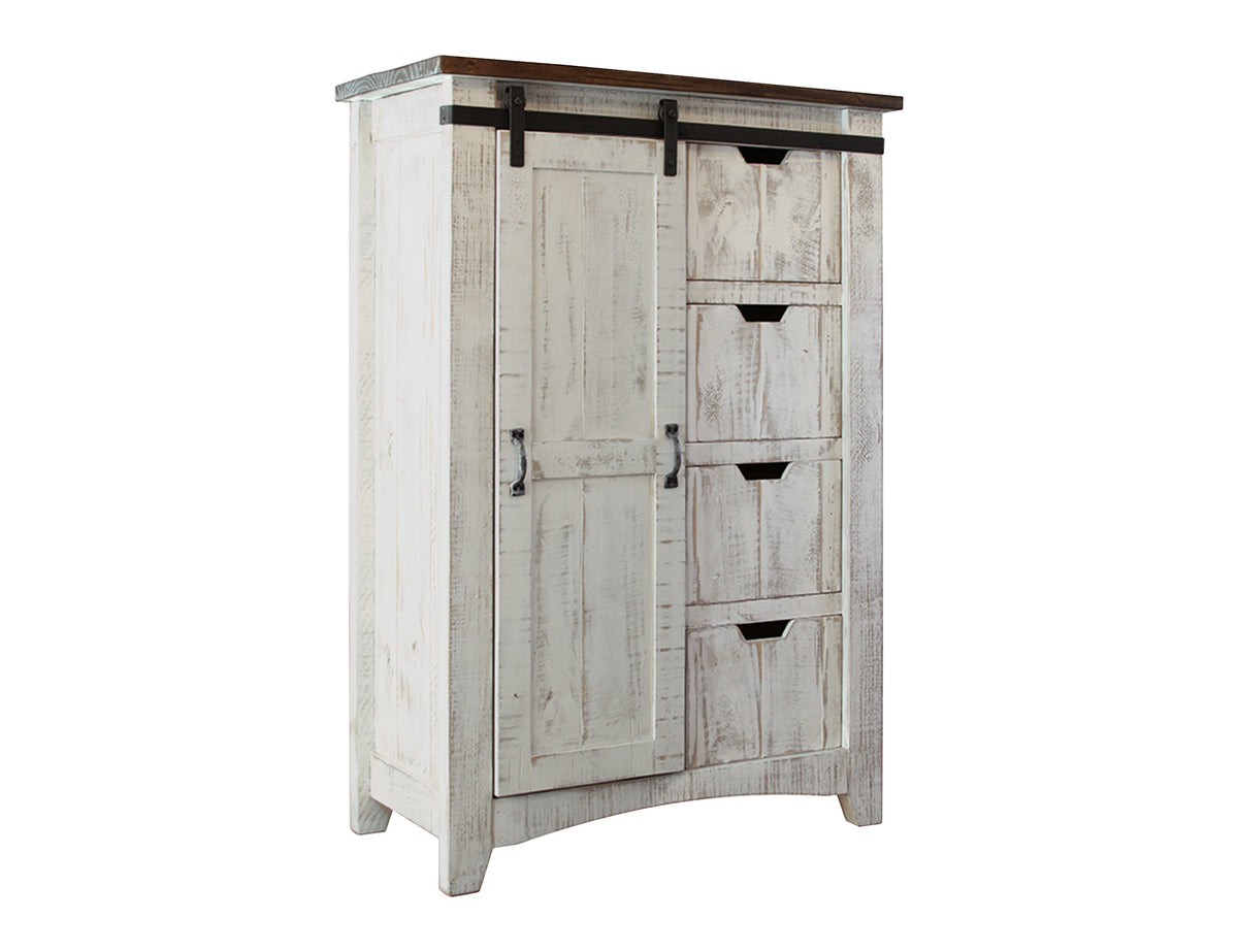 Pueblo White Chest, White, 4 Drawer 1 Door