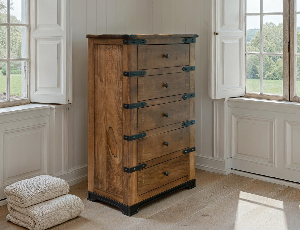 Parota Chest, Brown, 5 Drawer