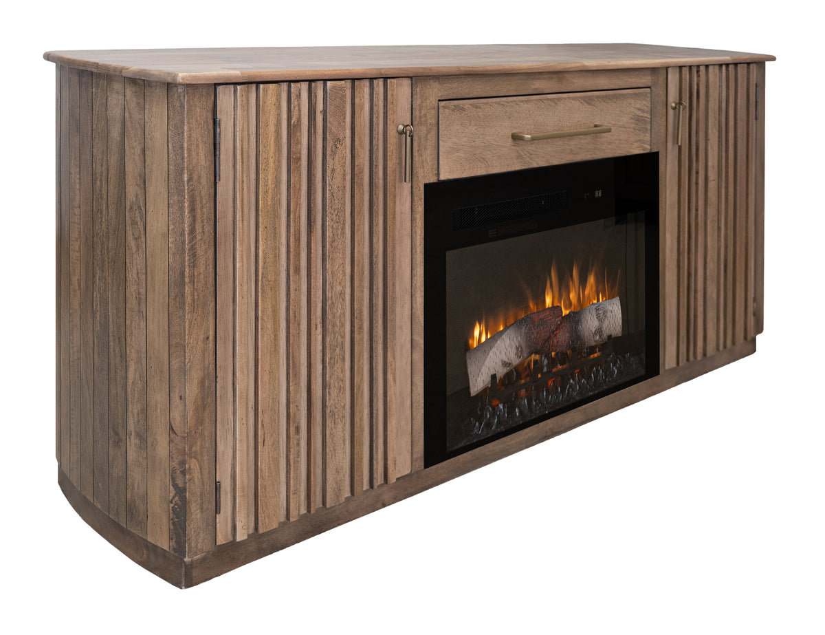 Mezquite TV Stand, Brown, 1 Drawer, 2 Doors Fireplace TV Stand 70"