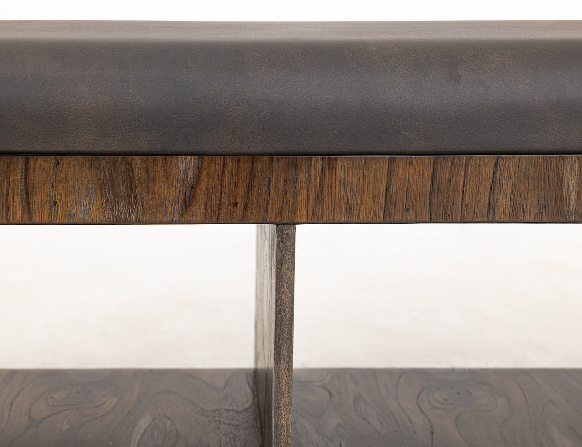Black Balam Bench, Black, Upholstered Seat Bench with Two Open Shelves