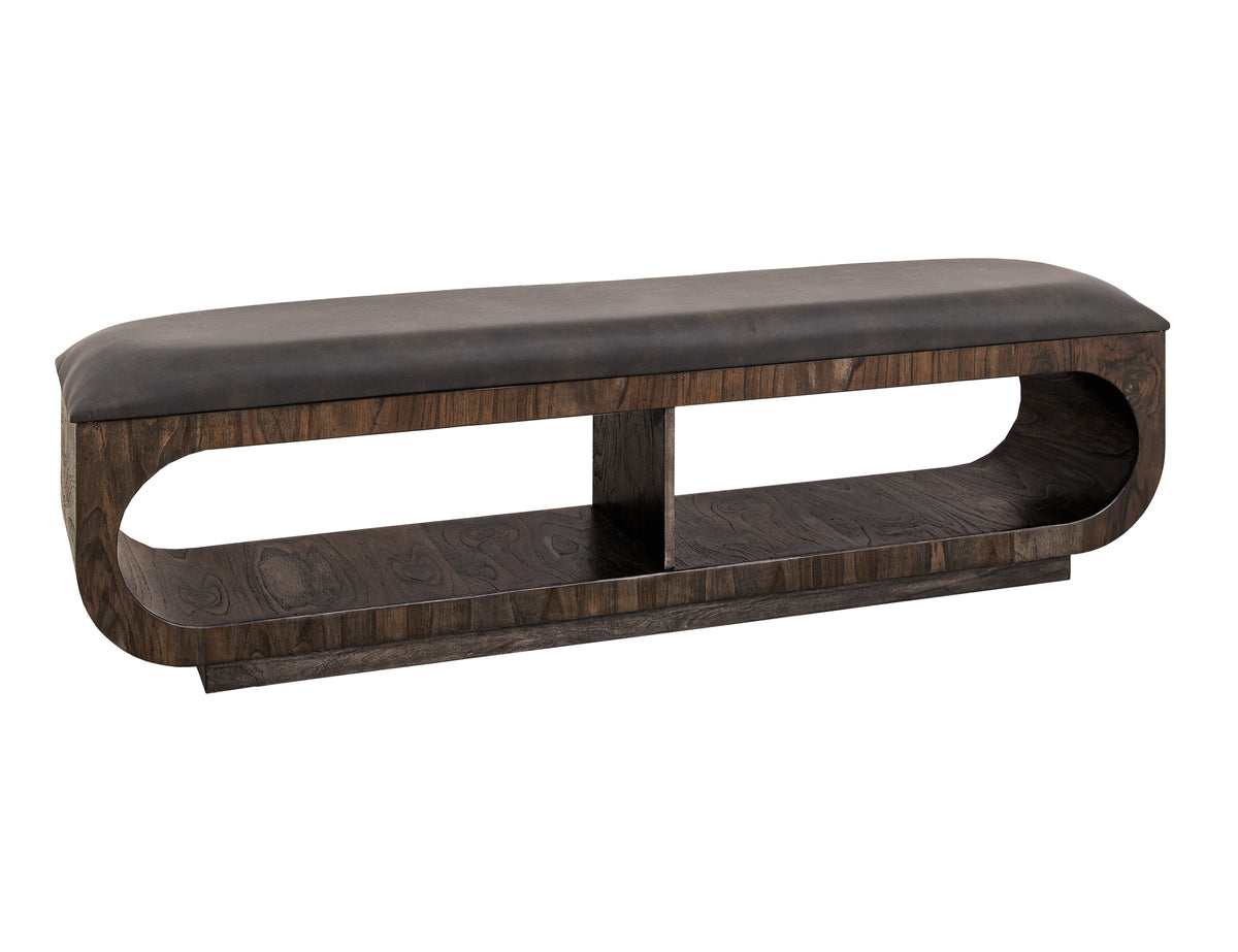 Black Balam Bench, Black, Upholstered Seat Bench with Two Open Shelves