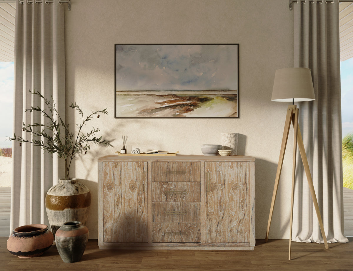 White Balam Buffet, White, 4 Drawer & 2 Door