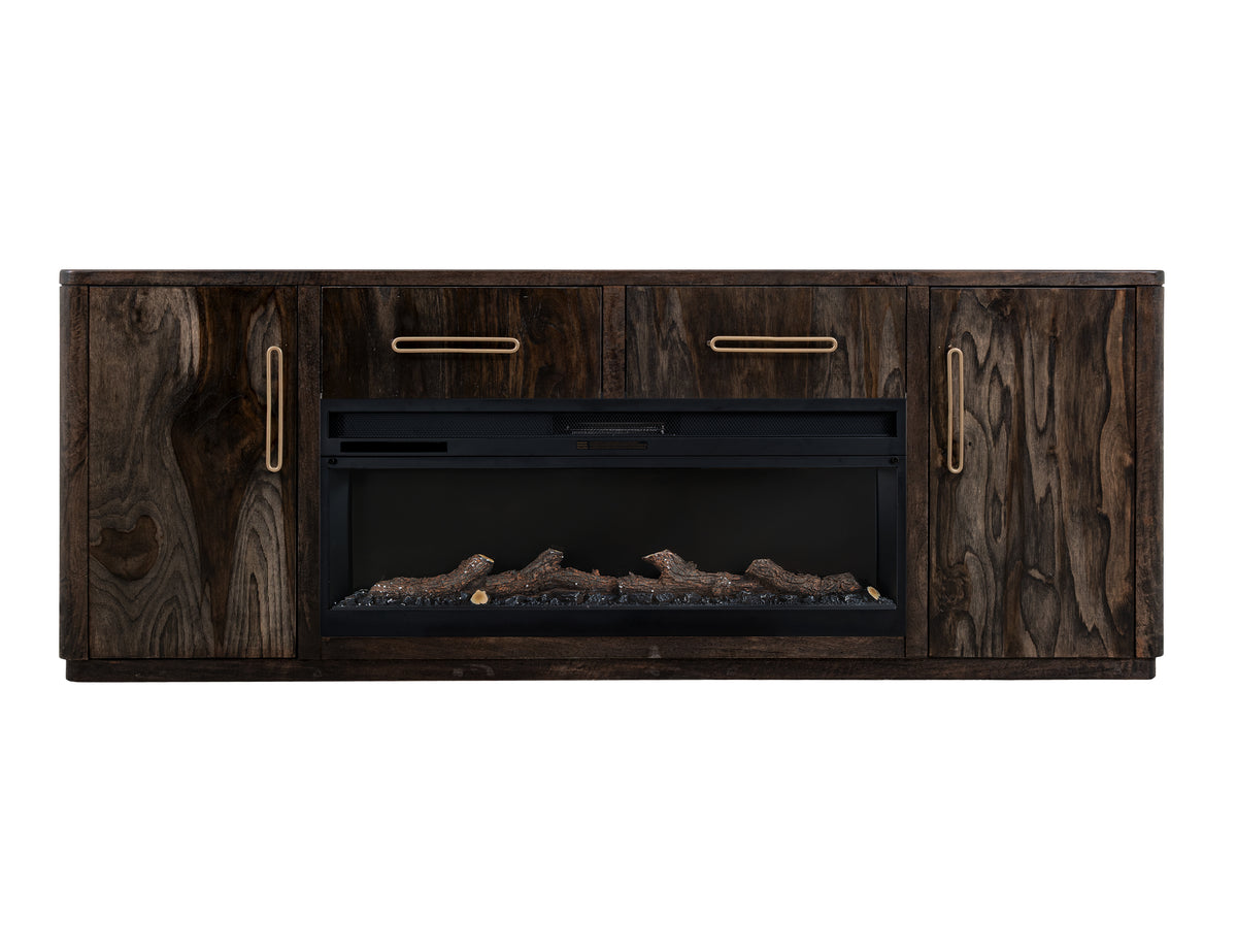 Black Balam TV Stand for Fire Place, Black, 2 Drawer & 2 Door TV Stand, 80" for Fireplace