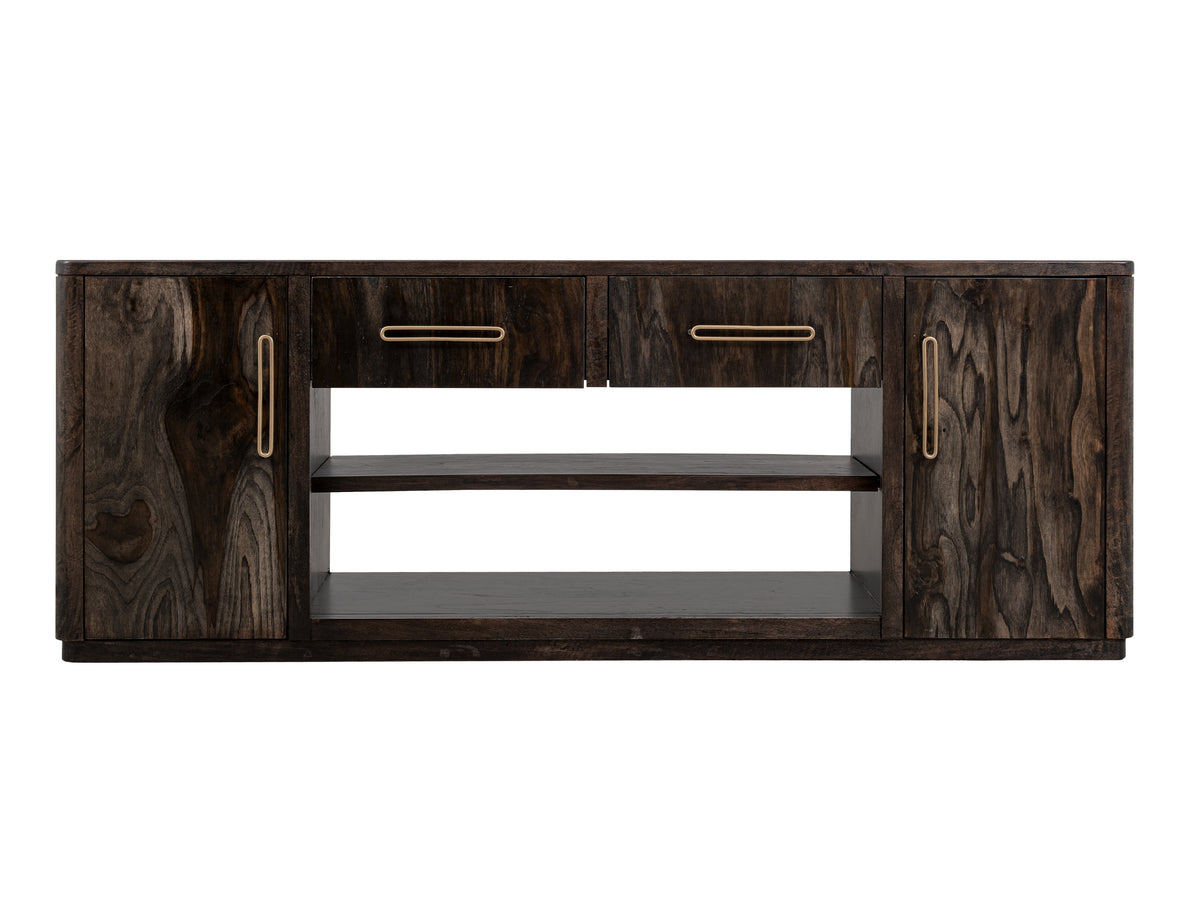 Black Balam TV Stand for Fire Place, Black, 2 Drawer & 2 Door TV Stand, 80" for Fireplace