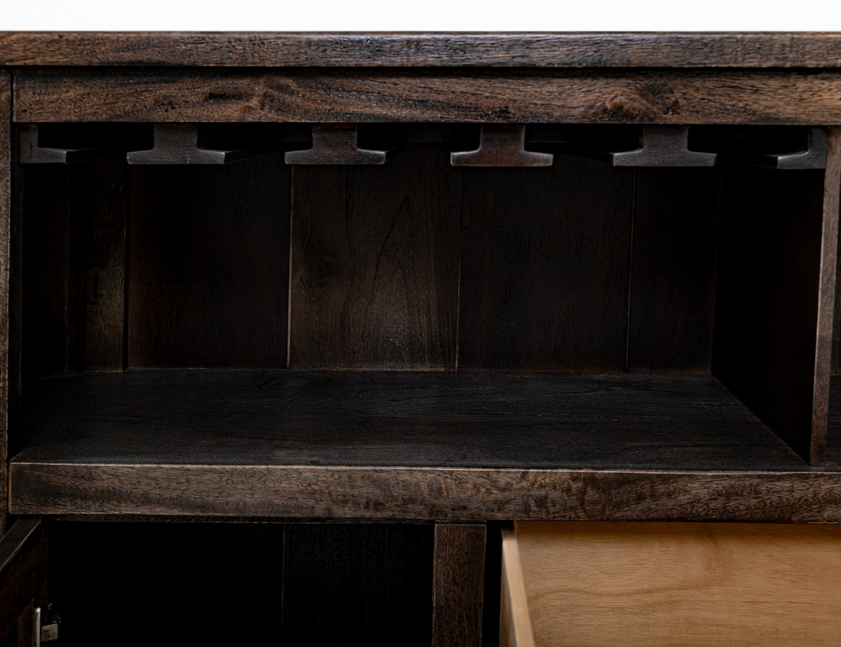 Black Balam Bar, Black, 1-Drawer, 2-Door Bar with Wine Grid