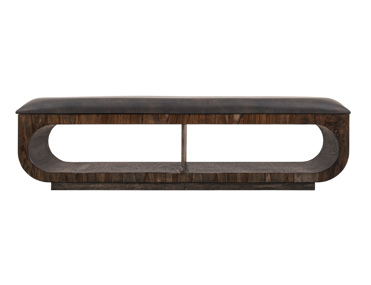 Black Balam Bench, Black, Upholstered Seat Bench with Two Open Shelves