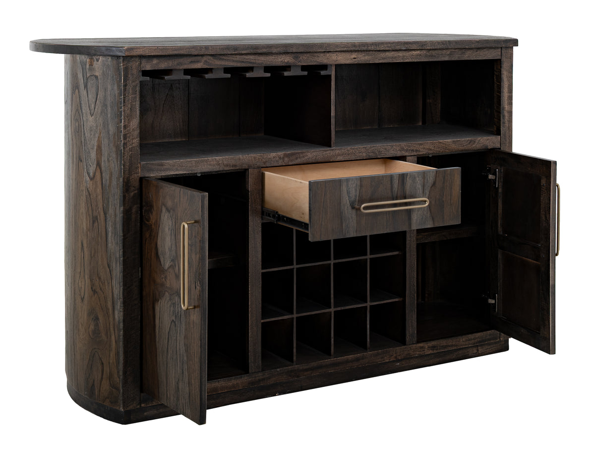 Black Balam Bar, Black, 1-Drawer, 2-Door Bar with Wine Grid