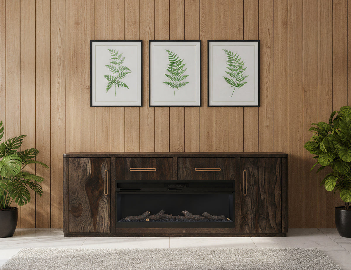 Black Balam TV Stand for Fire Place, Black, 2 Drawer & 2 Door TV Stand, 80" for Fireplace