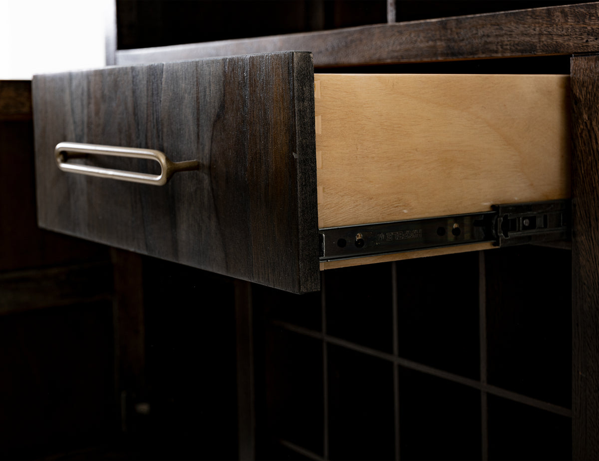 Black Balam Bar, Black, 1-Drawer, 2-Door Bar with Wine Grid