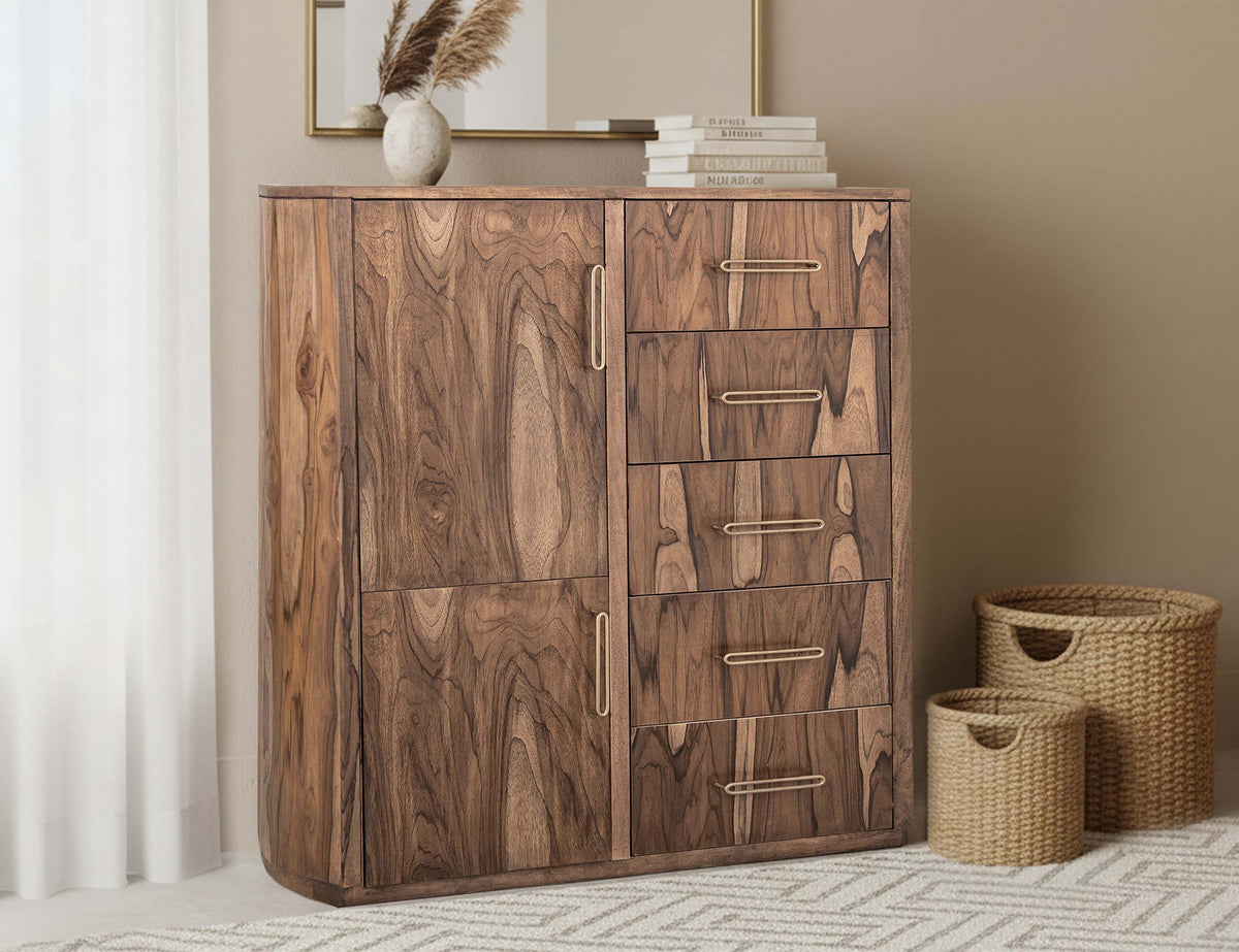 Balam Gentleman Chest, Brown, 5 Drawer & 2 Door Gentleman's Chest