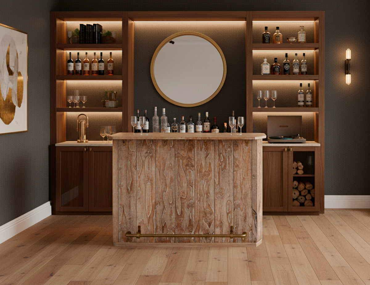 White Balam Bar, White, 1-Drawer, 2-Door Bar with Wine Grid