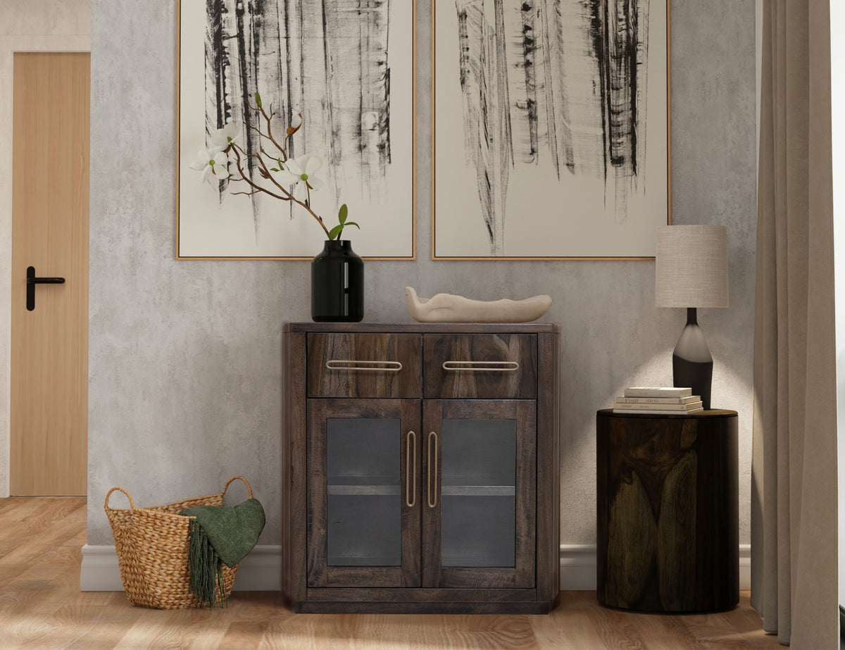 Black Balam Server, Black, 2 Drawer & 2 Glass Door