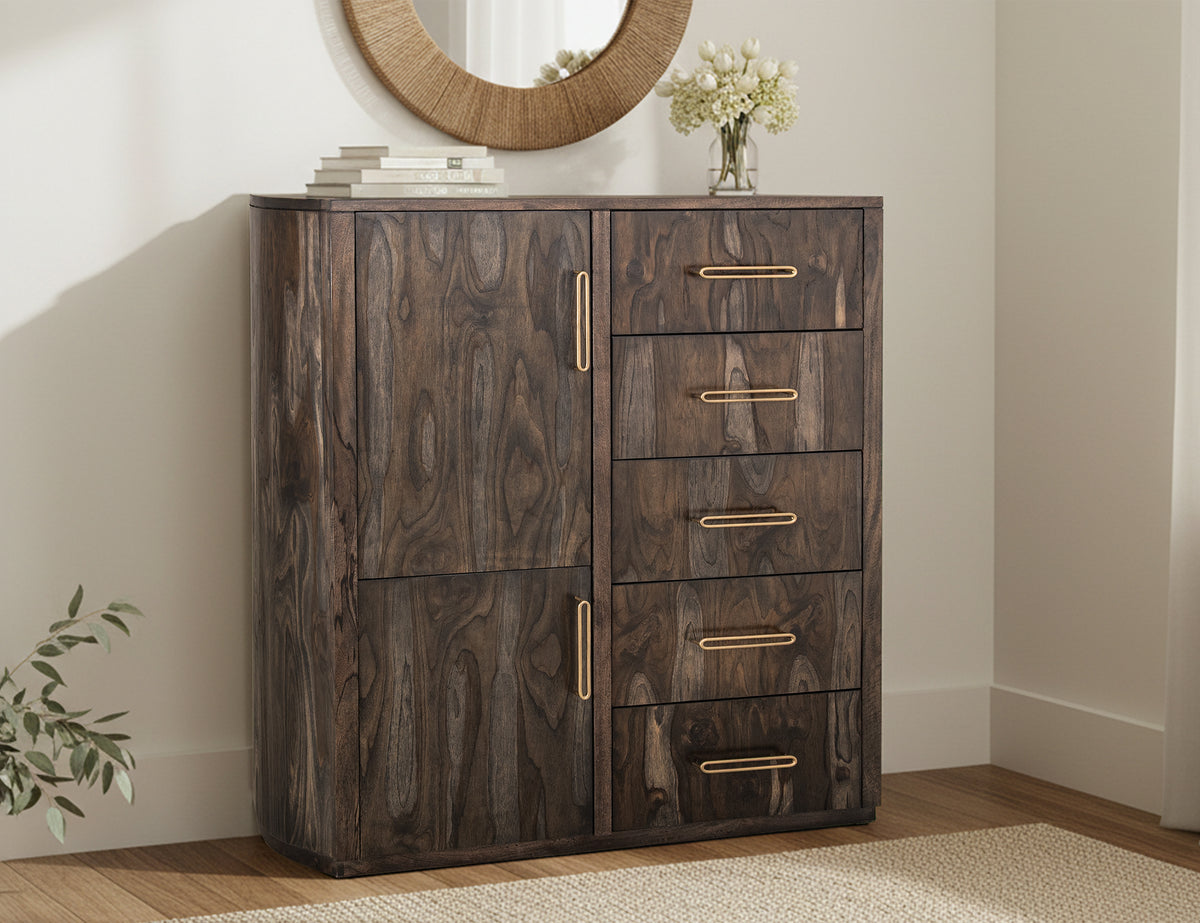 Black Balam Gentleman Chest, Black, 5 Drawer & 2 Door Gentleman's Chest