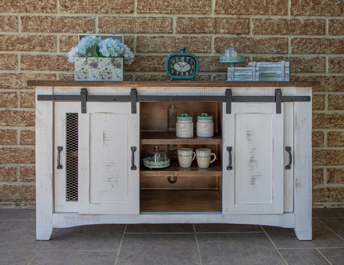 Pueblo White TV Stand, White, 4 Door 60"
