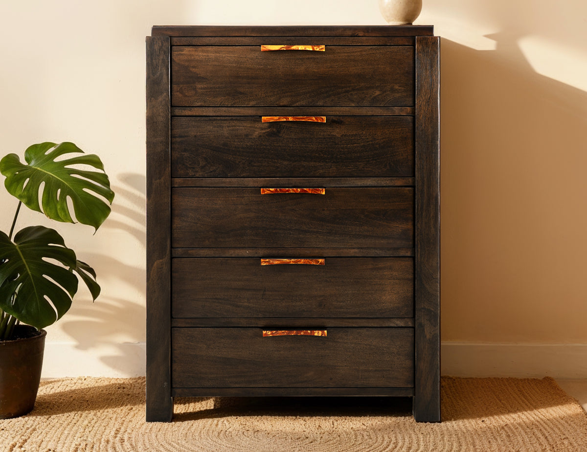 Raramuri Chest, Black, 5 Drawer