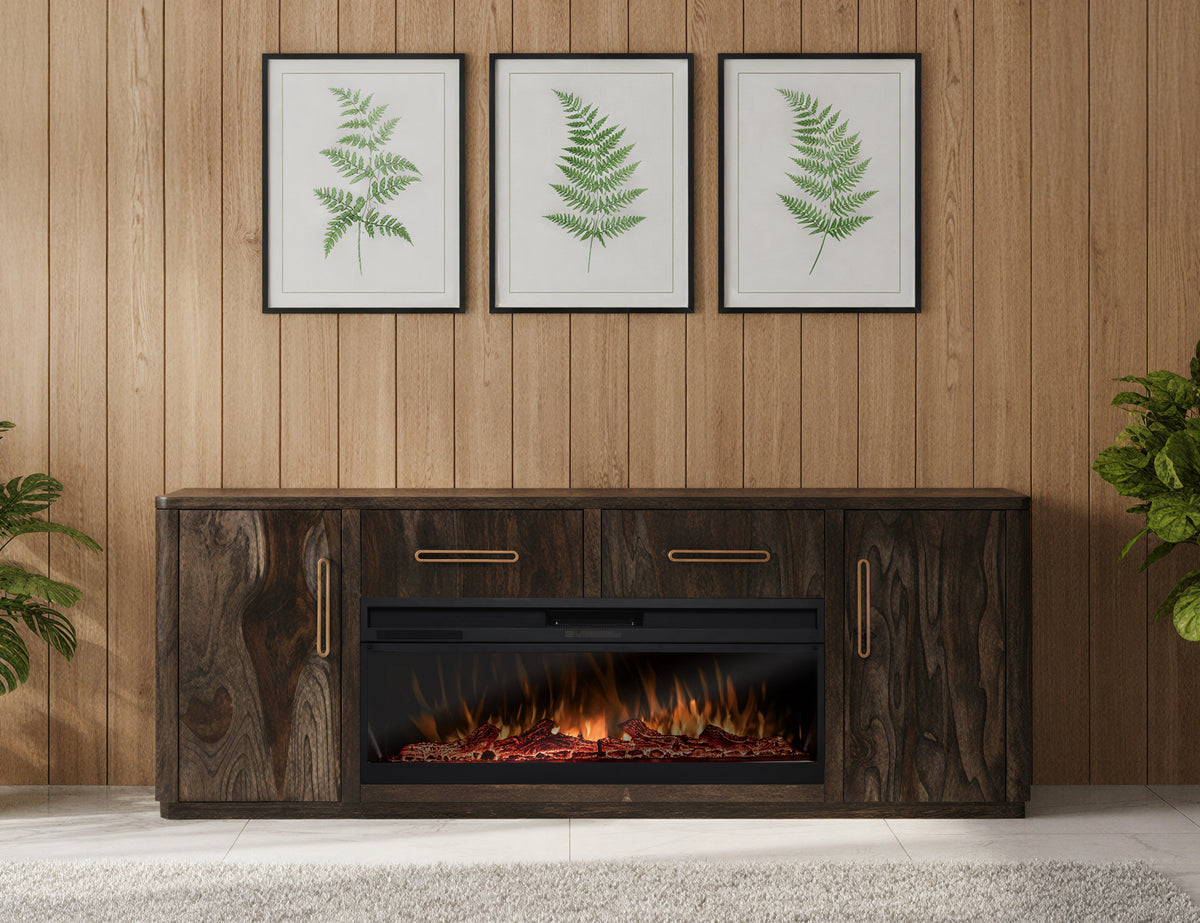 Black Balam TV Stand for Fire Place, Black, 2 Drawer & 2 Door TV Stand, 80" for Fireplace