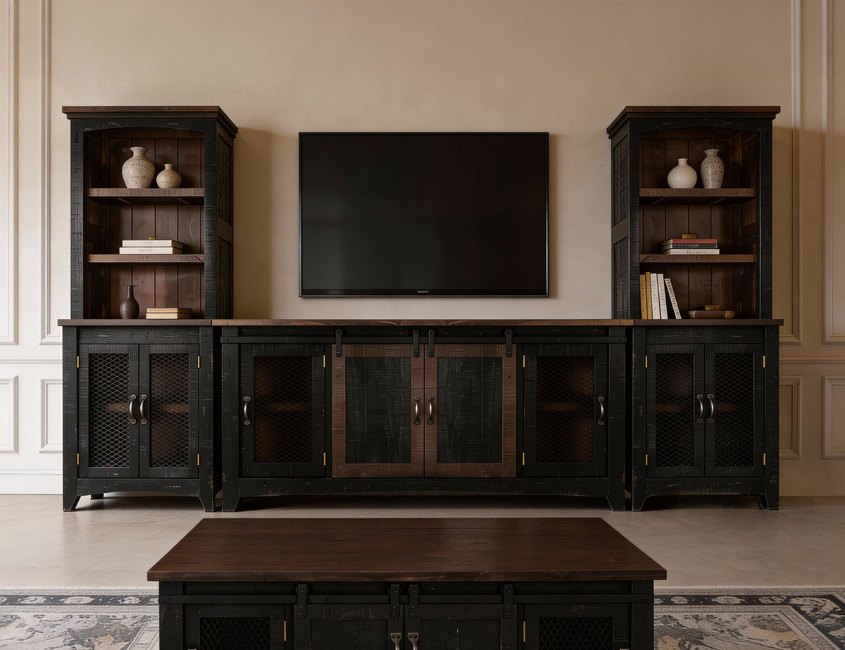 Pueblo TV Stand, Black, 2 Sliding Doors, 2 Mesh Doors TV-Stand