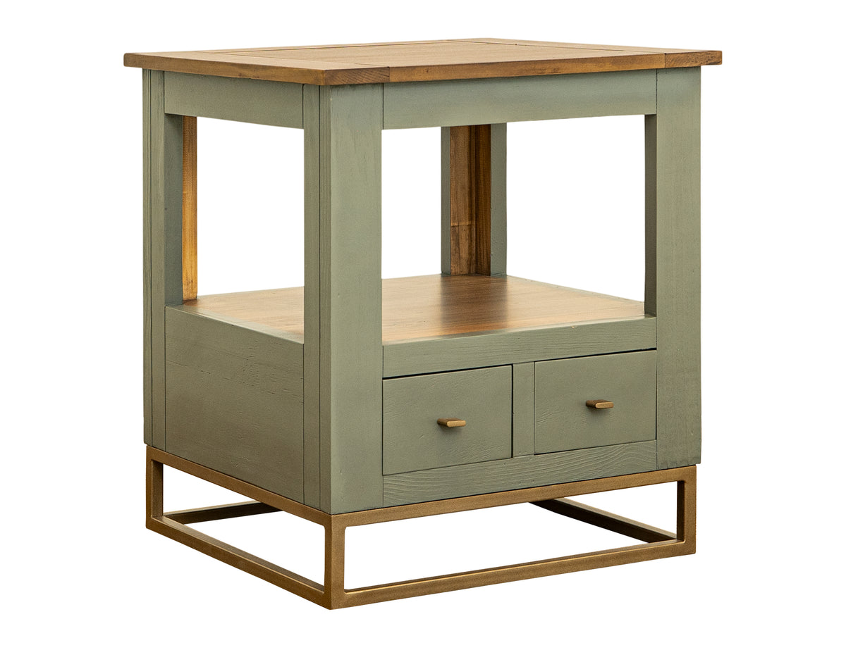 Timber End Table, 2 Drawer, 1 Shelf