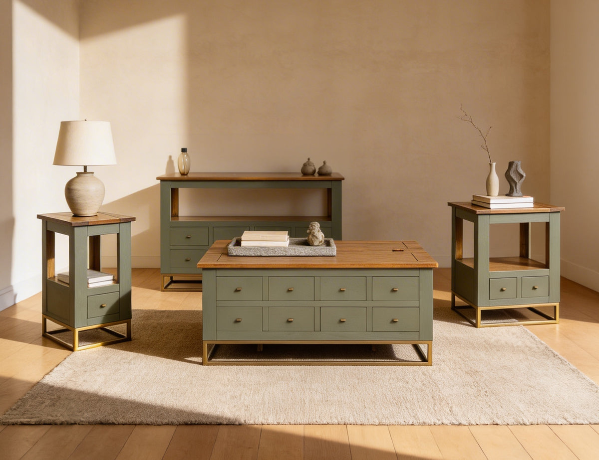 Timber End Table, 2 Drawer, 1 Shelf