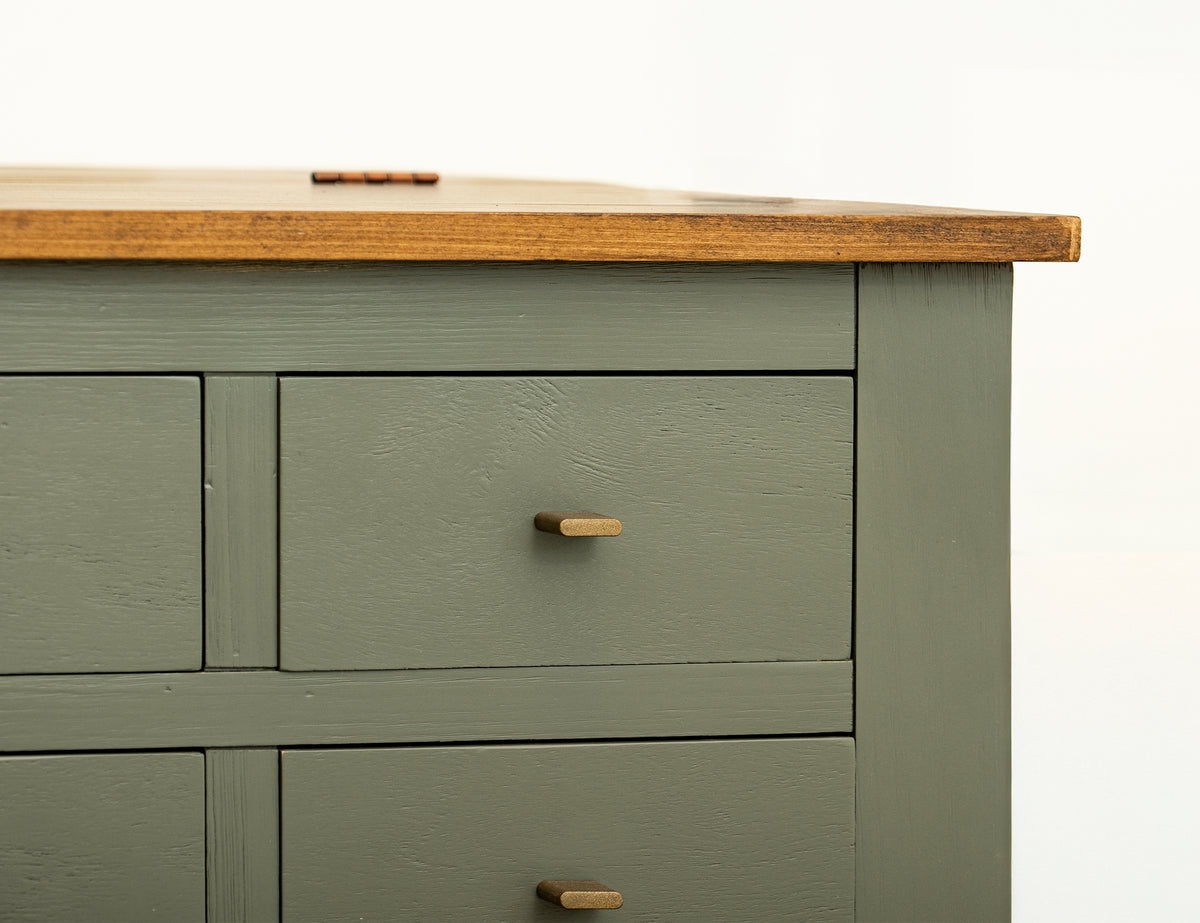 Timber Cocktail Table, 8 Drawers, Hinged Top