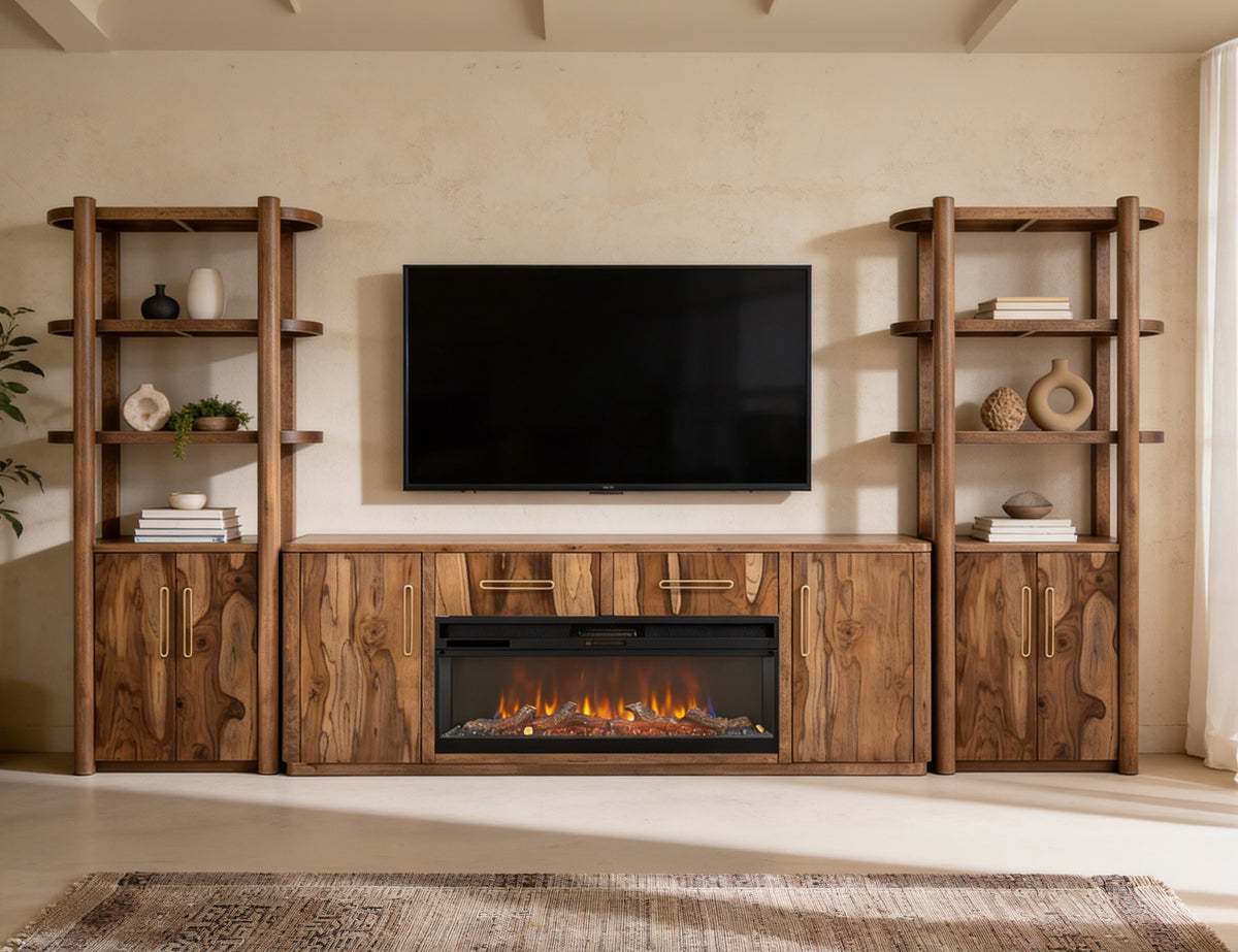 Balam TV Stand for Fire Place, Brown, 2 Drawer & 2 Door TV Stand, 80" for Fireplace