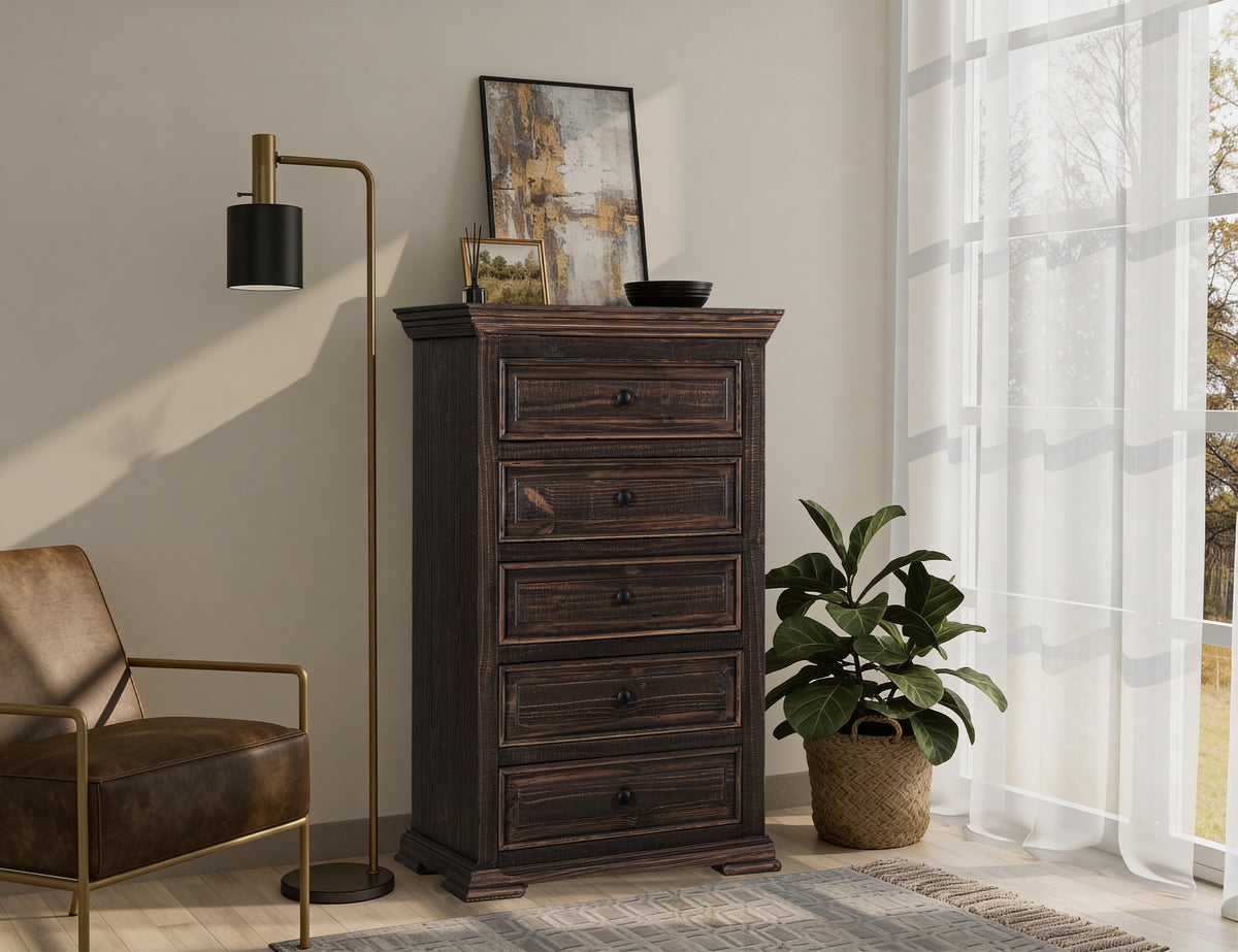 Terra Chest, Brown/Black/Red, 5 Drawer