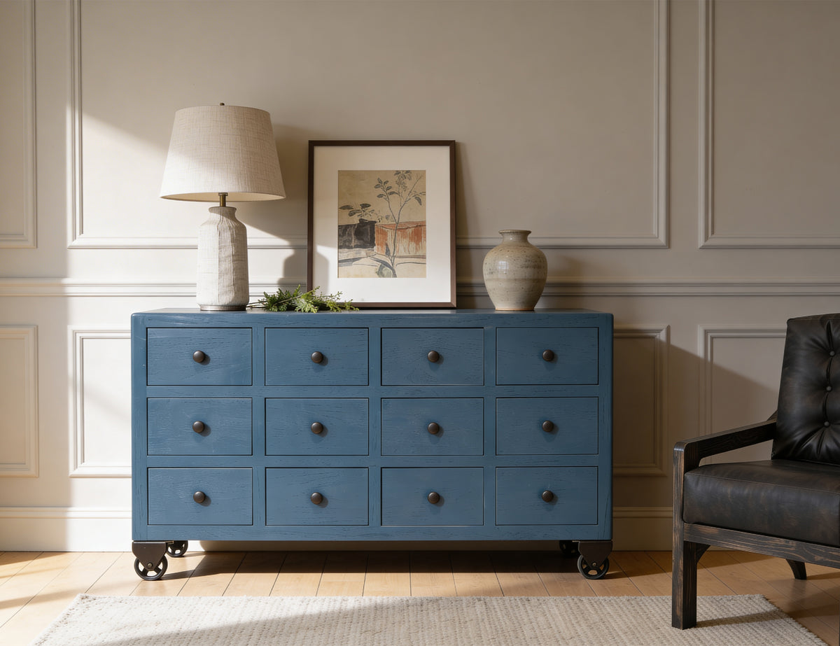 Oslo Console, Blue, 12 Drawer
