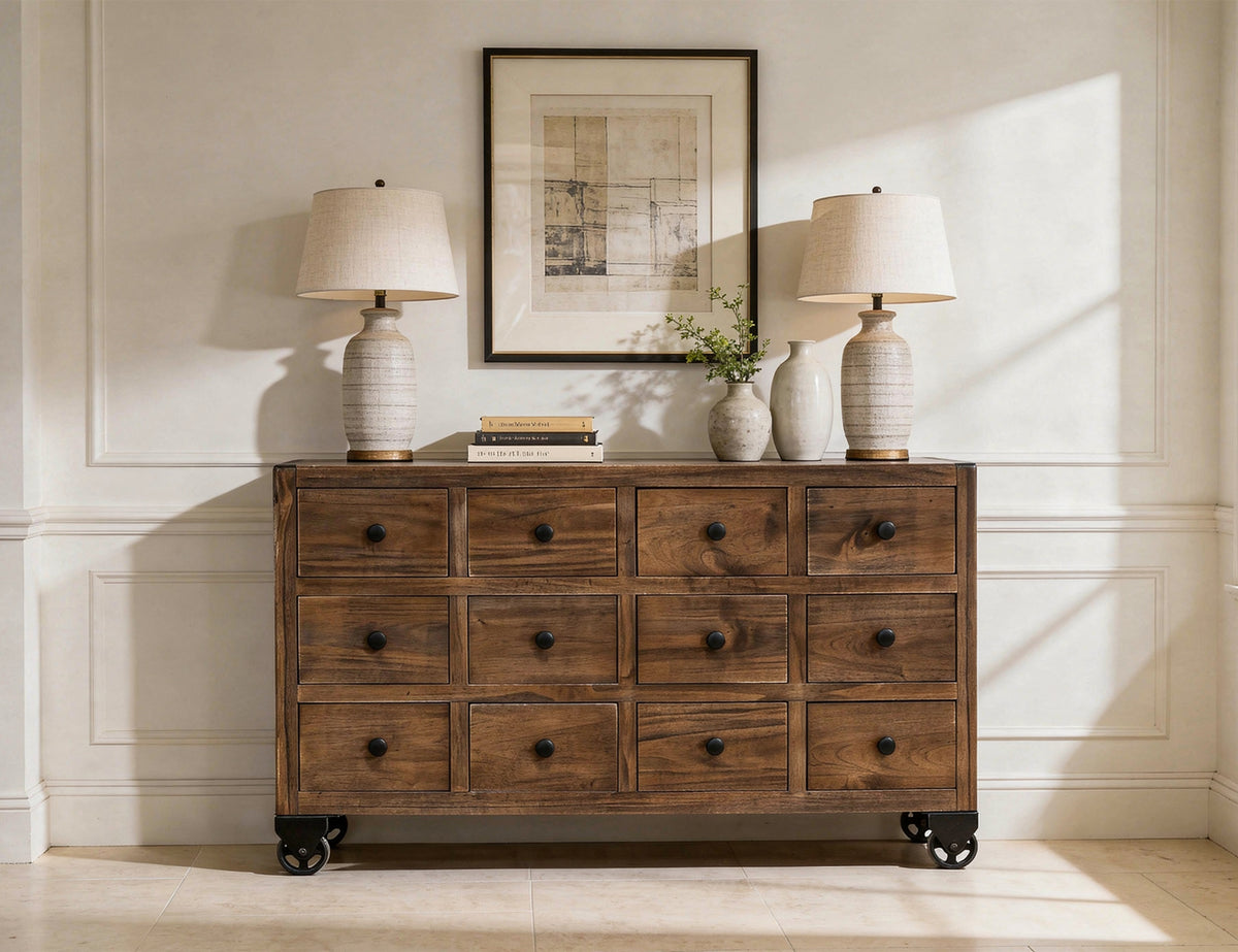 Oslo Console, Brown, 12 Drawer