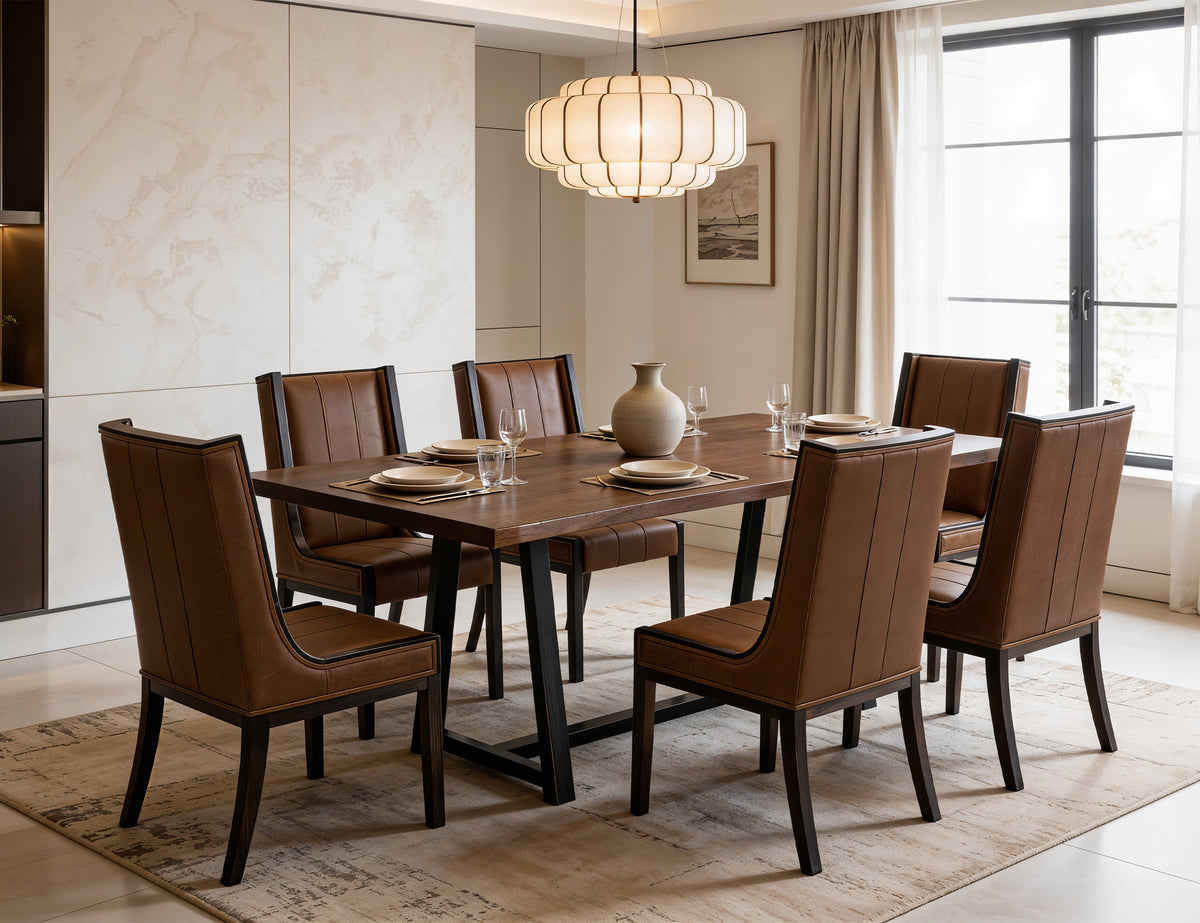 Walnut Table, Brown, Trestle Dining