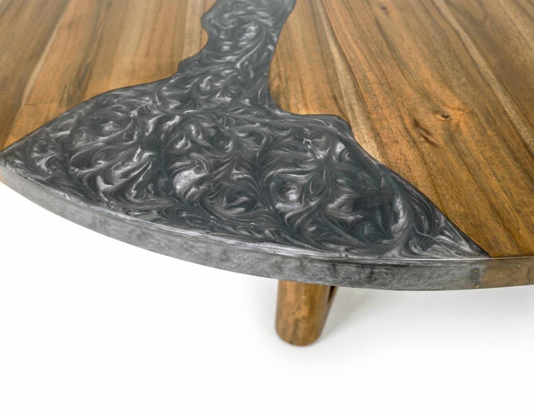Silver, Round Dining Table with Resin River