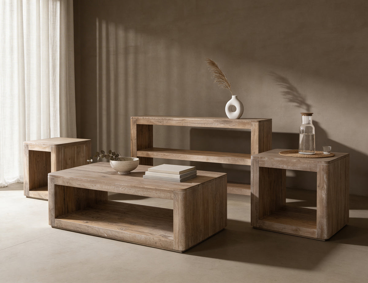 White Balam Sofa Table, Ivory, 2 Shelf