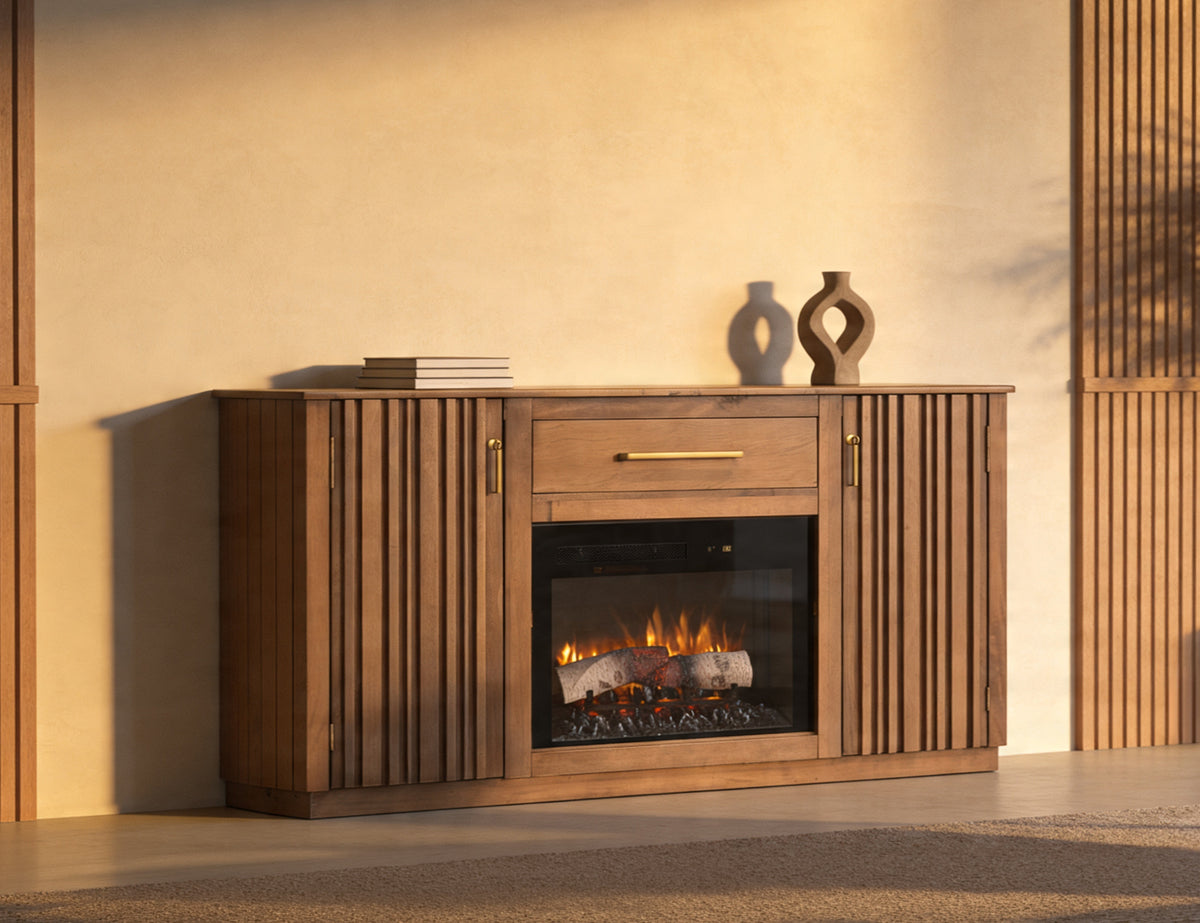 Mezquite TV Stand for Fire Place, Brown, 1 Drawer & 2 Door