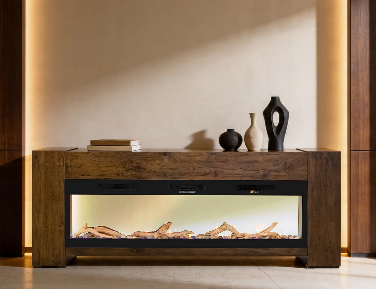 Natural Teca Console for Fire Place, Brown, Console 94" Electric Fireplace compatible