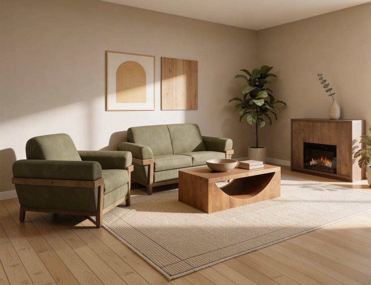 Mezquite Armchair, Green, Wooden Frame & Base