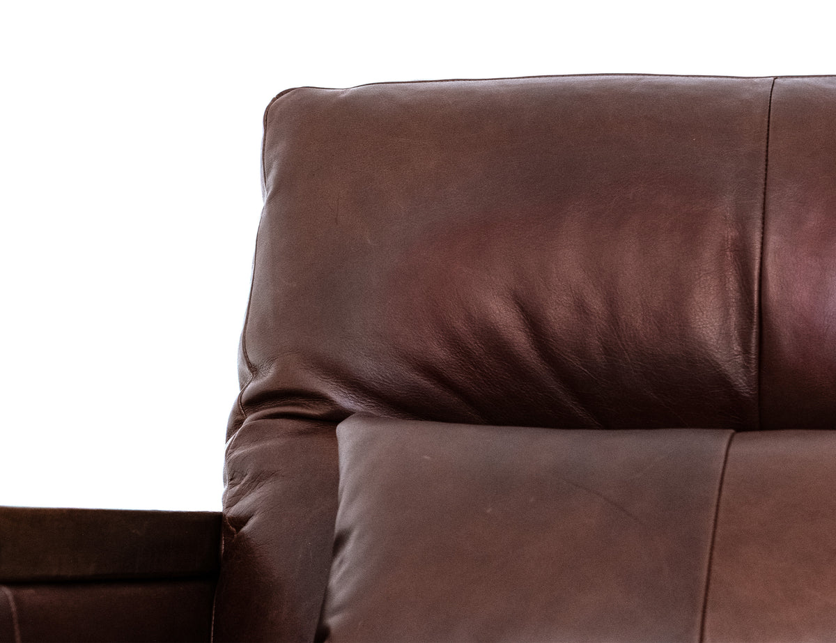 Walnut Armchair, Brown, Wooden Frame & Base - Leather/Mango & Leather