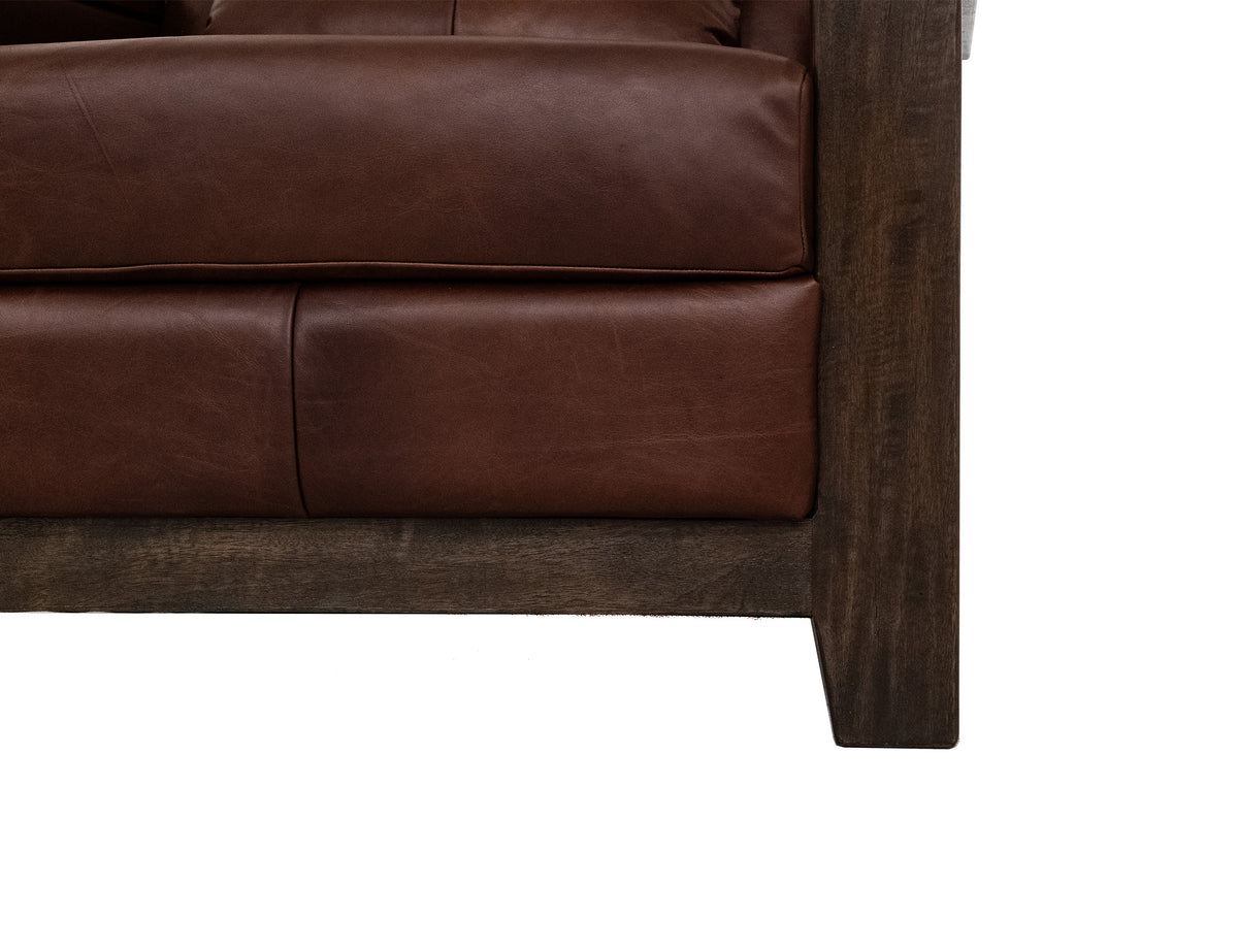 Walnut Armchair, Brown, Wooden Frame & Base - Leather/Mango & Leather