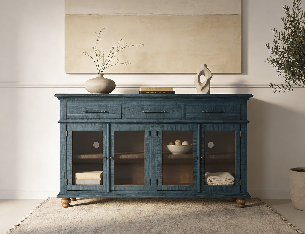 Vintage Console, Blue, 3 Drawer 4 Door