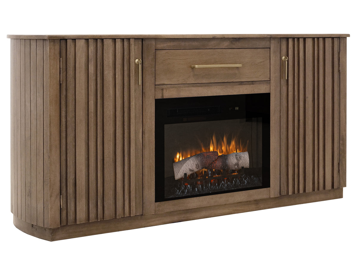 Mezquite TV Stand for Fire Place, Brown, 1 Drawer & 2 Door