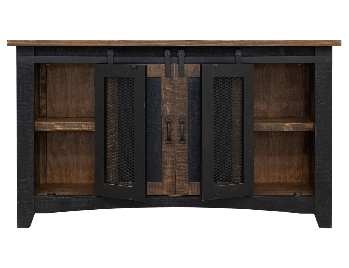 Pueblo TV Stand, Black, 2 Sliding Doors, 2 Mesh Doors 60"
