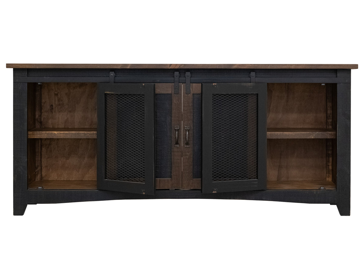 Pueblo TV Stand, Black, 2 Sliding Doors, 2 Mesh Doors 80"