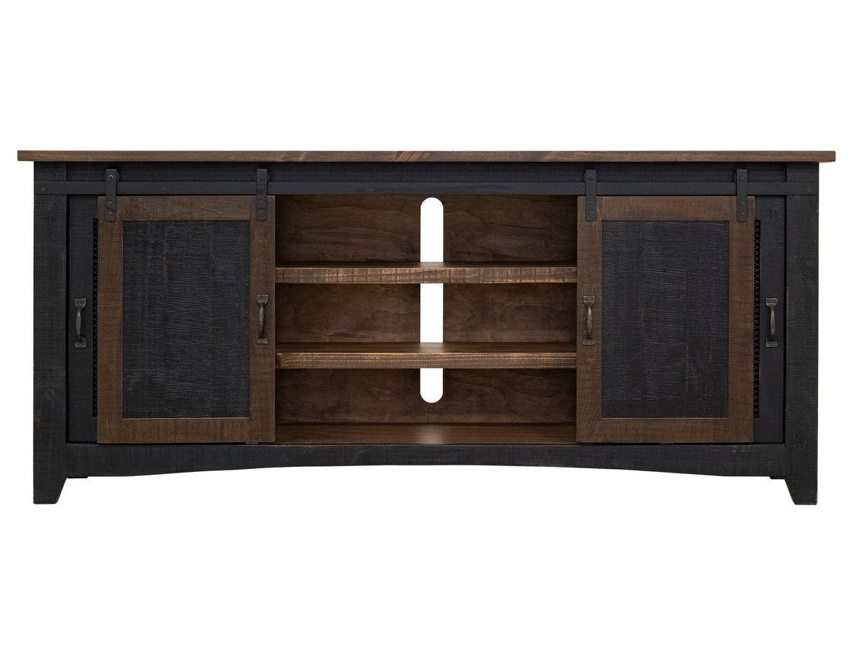 Pueblo TV Stand, Black, 2 Sliding Doors, 2 Mesh Doors 80"