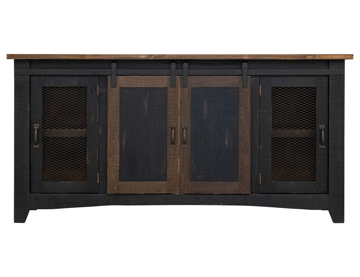 Pueblo TV Stand, Black, 2 Sliding Doors, 2 Mesh Doors 70"