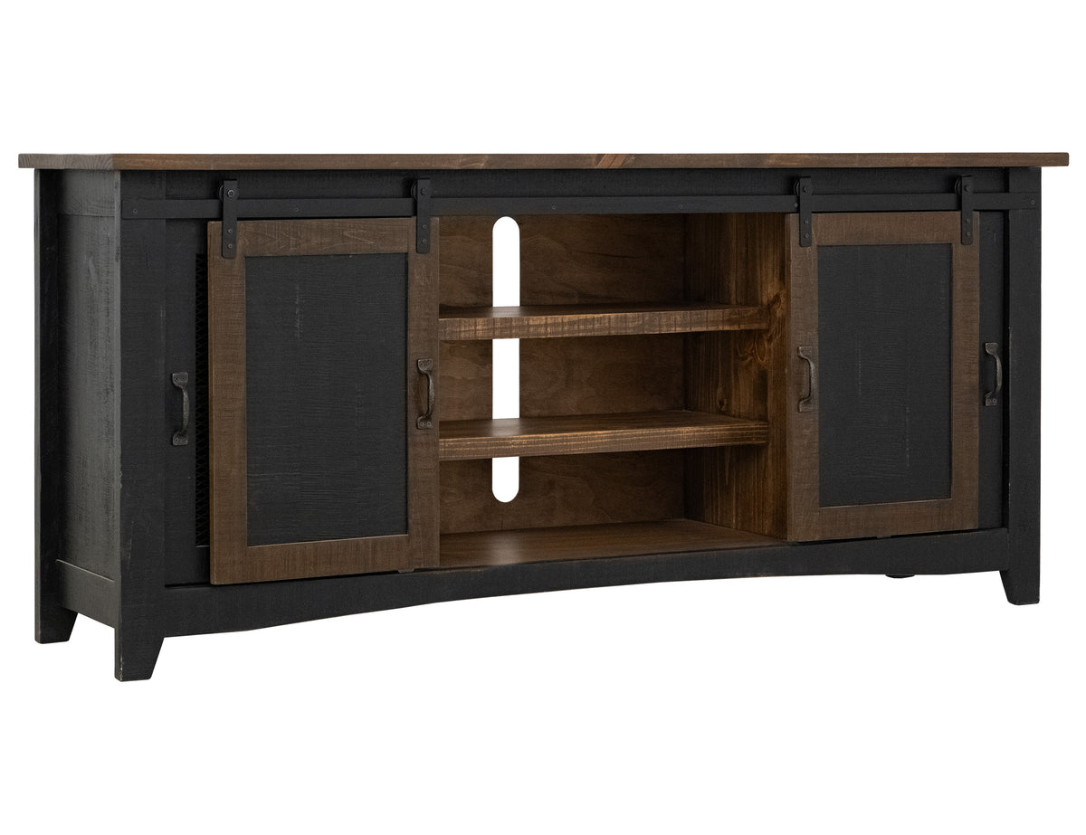 Pueblo TV Stand, Black, 2 Sliding Doors, 2 Mesh Doors 80"
