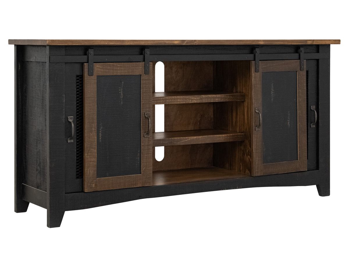 Pueblo TV Stand, Black, 2 Sliding Doors, 2 Mesh Doors 70"