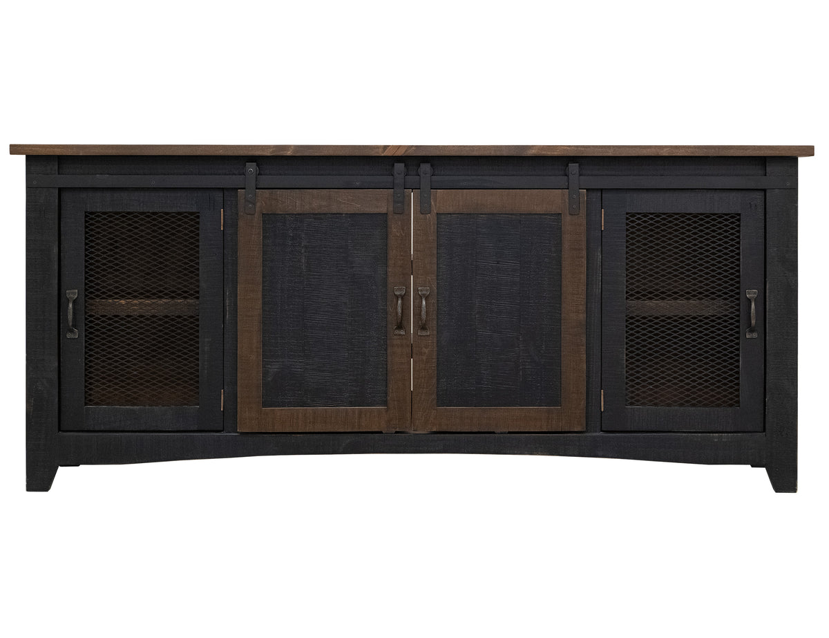 Pueblo TV Stand, Black, 2 Sliding Doors, 2 Mesh Doors 80"