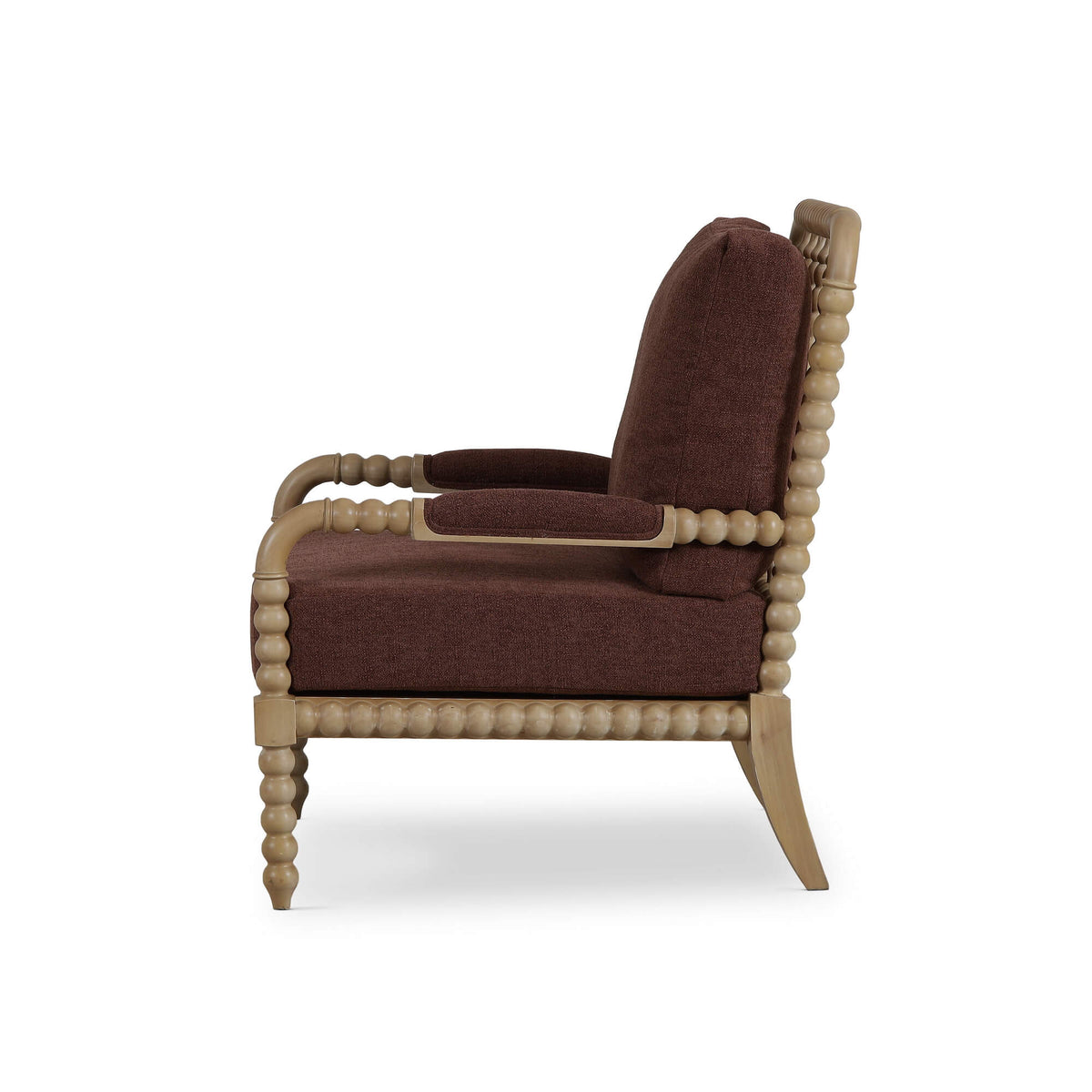 Cholet Arm Chair in Fruitwood w/ Chestnut Brown Chenille Performance Fabric