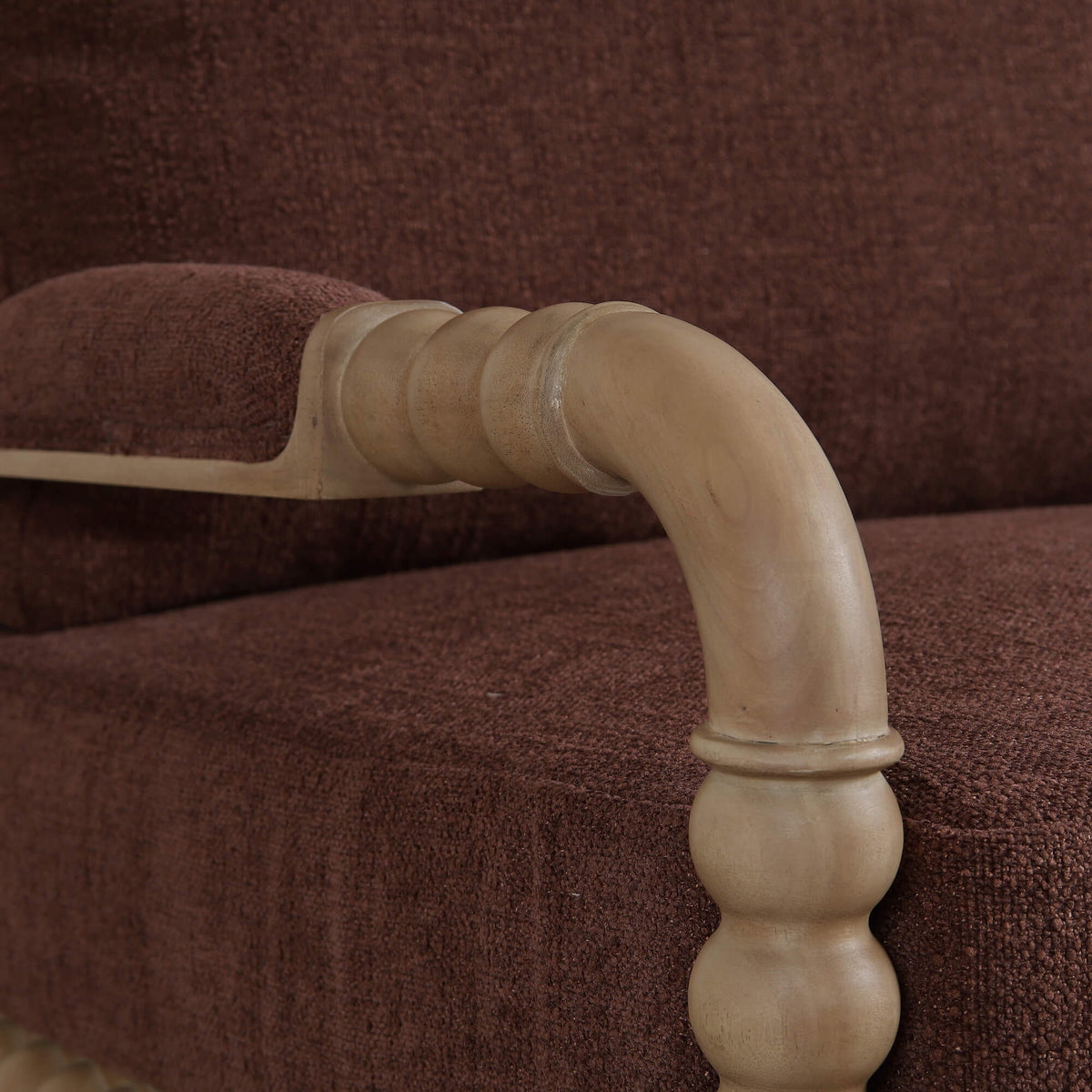 Cholet Arm Chair in Fruitwood w/ Chestnut Brown Chenille Performance Fabric