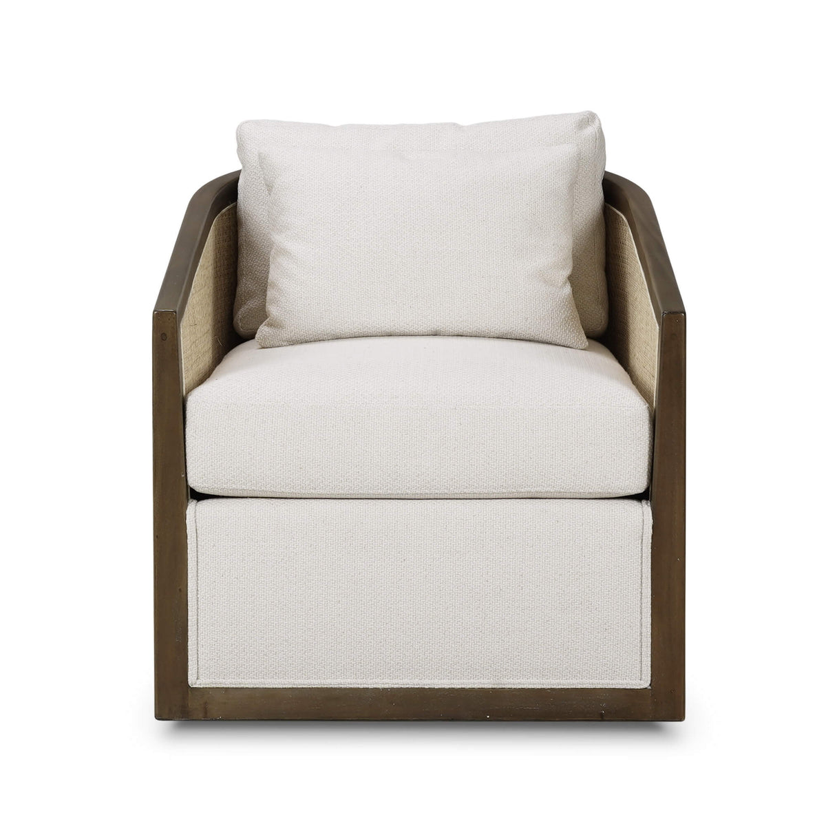 Willis Swivel Chair w/ Mahogany Frame in Straw Wash & Rattan Natural w/ Dinara Natural Fabric