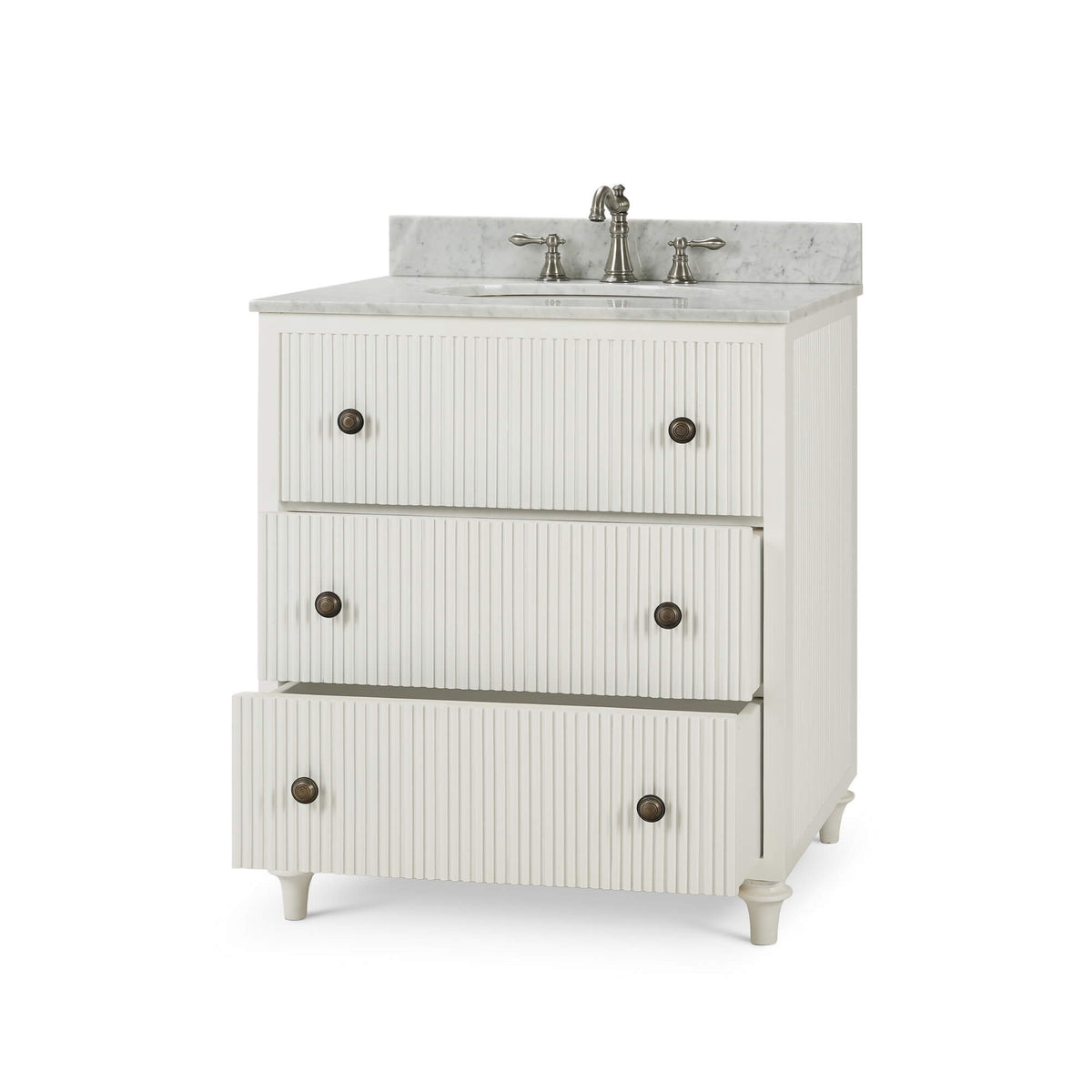 Kraton Single Vanity in True White w/ Sink & Marble Top