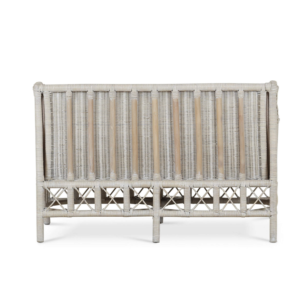 Rabana Rattan Loveseat in White Wash Rattan w/ Oatmeal Boucle Chenille Performance Fabric Cushion